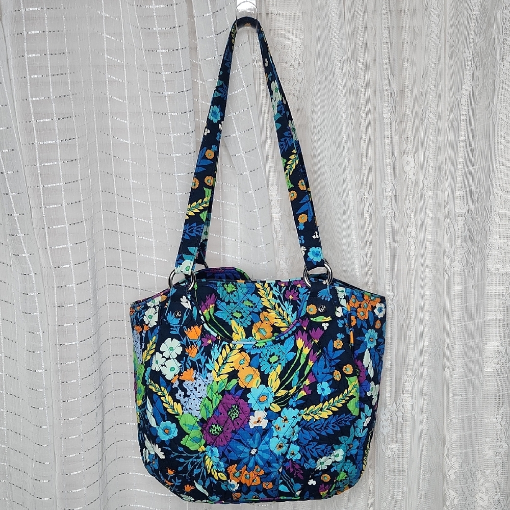 Vera Bradley Boho Groovy Cheery Blue Floral Tote Bag Purse